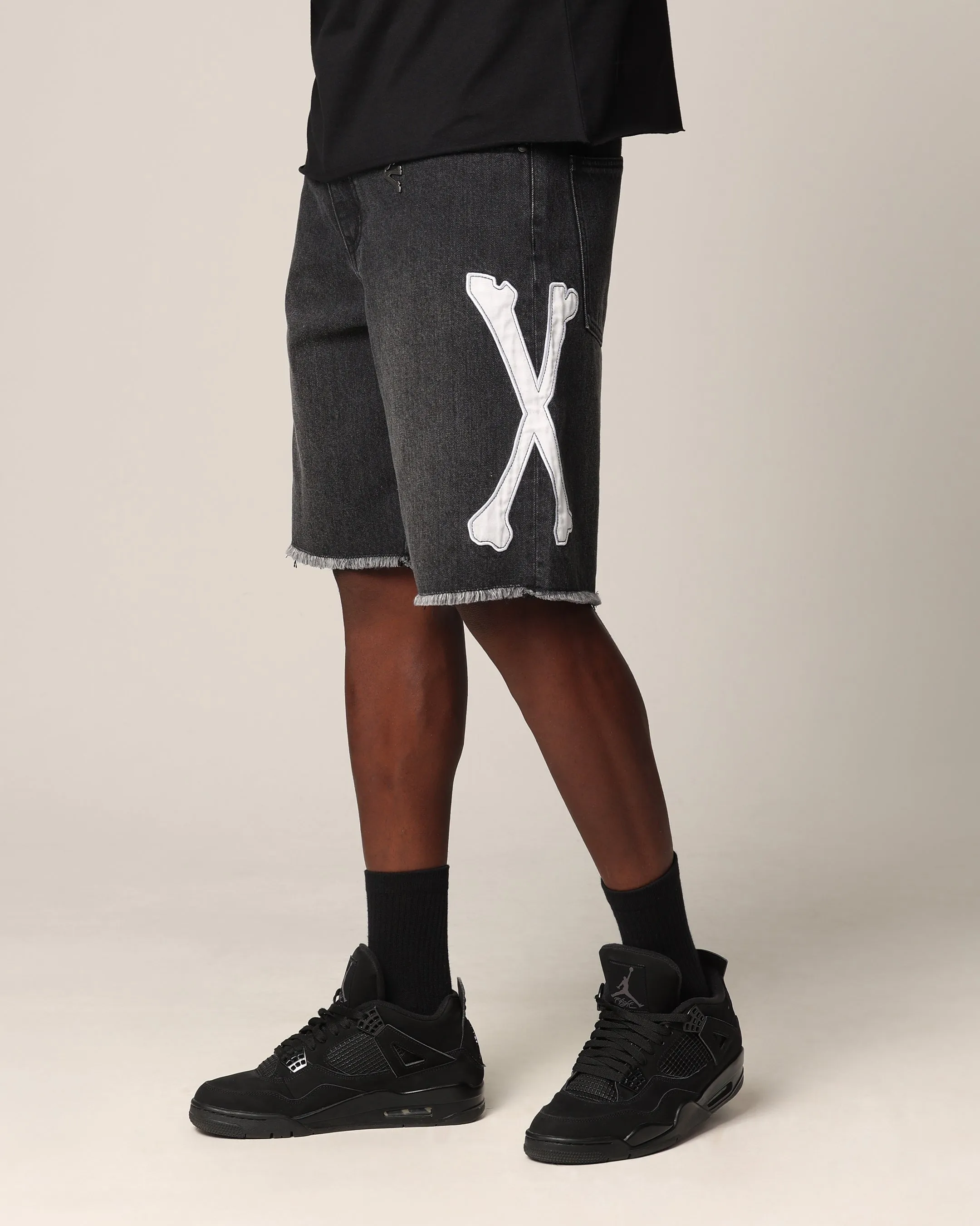 Saint Morta Bxnes Baggy Denim Shorts Black Shadow