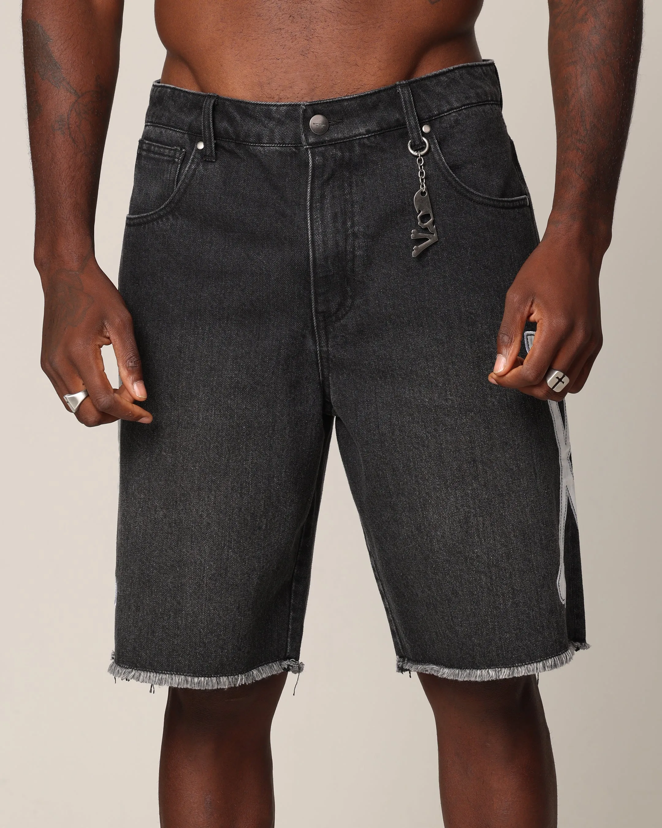 Saint Morta Bxnes Baggy Denim Shorts Black Shadow