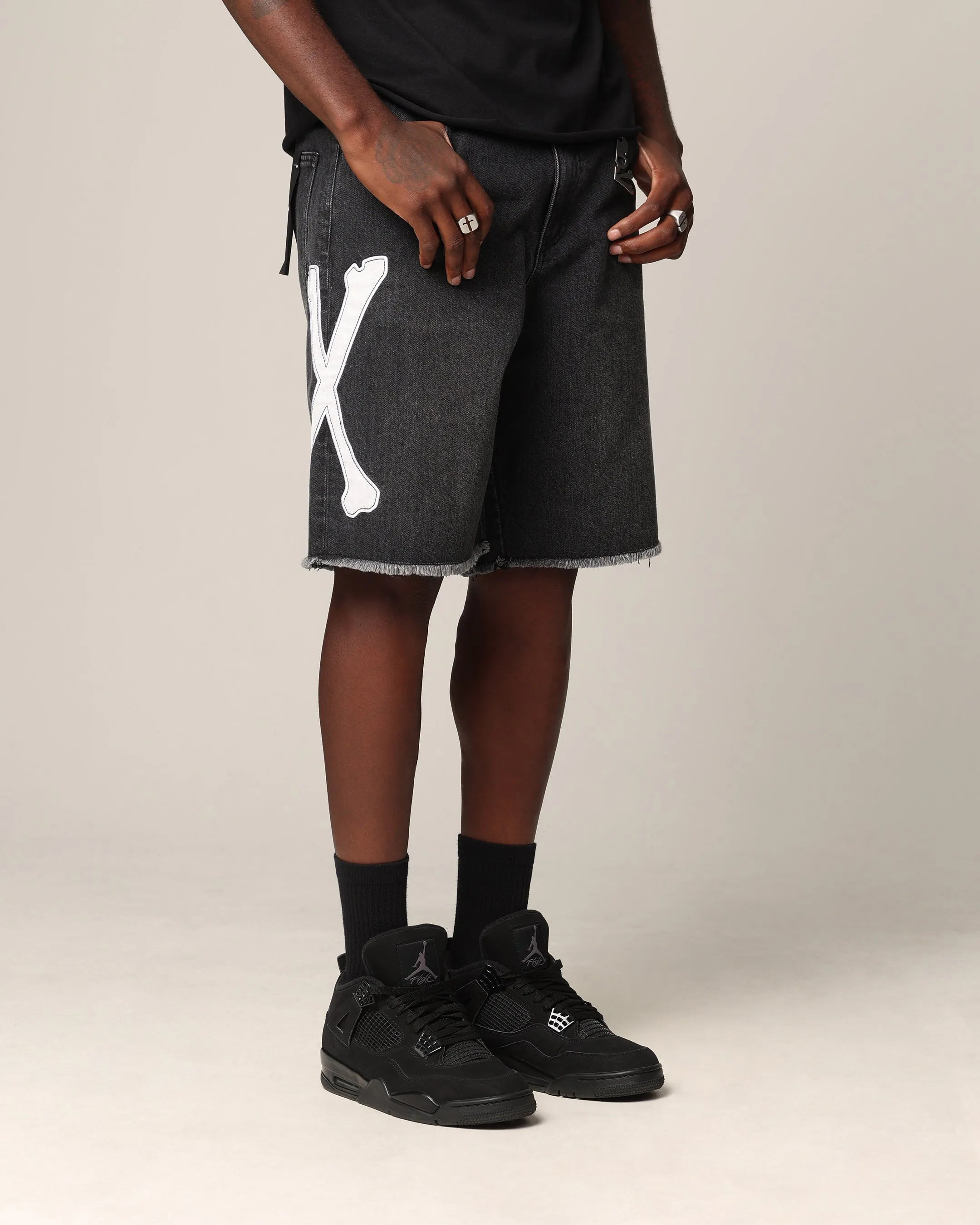 Saint Morta Bxnes Baggy Denim Shorts Black Shadow