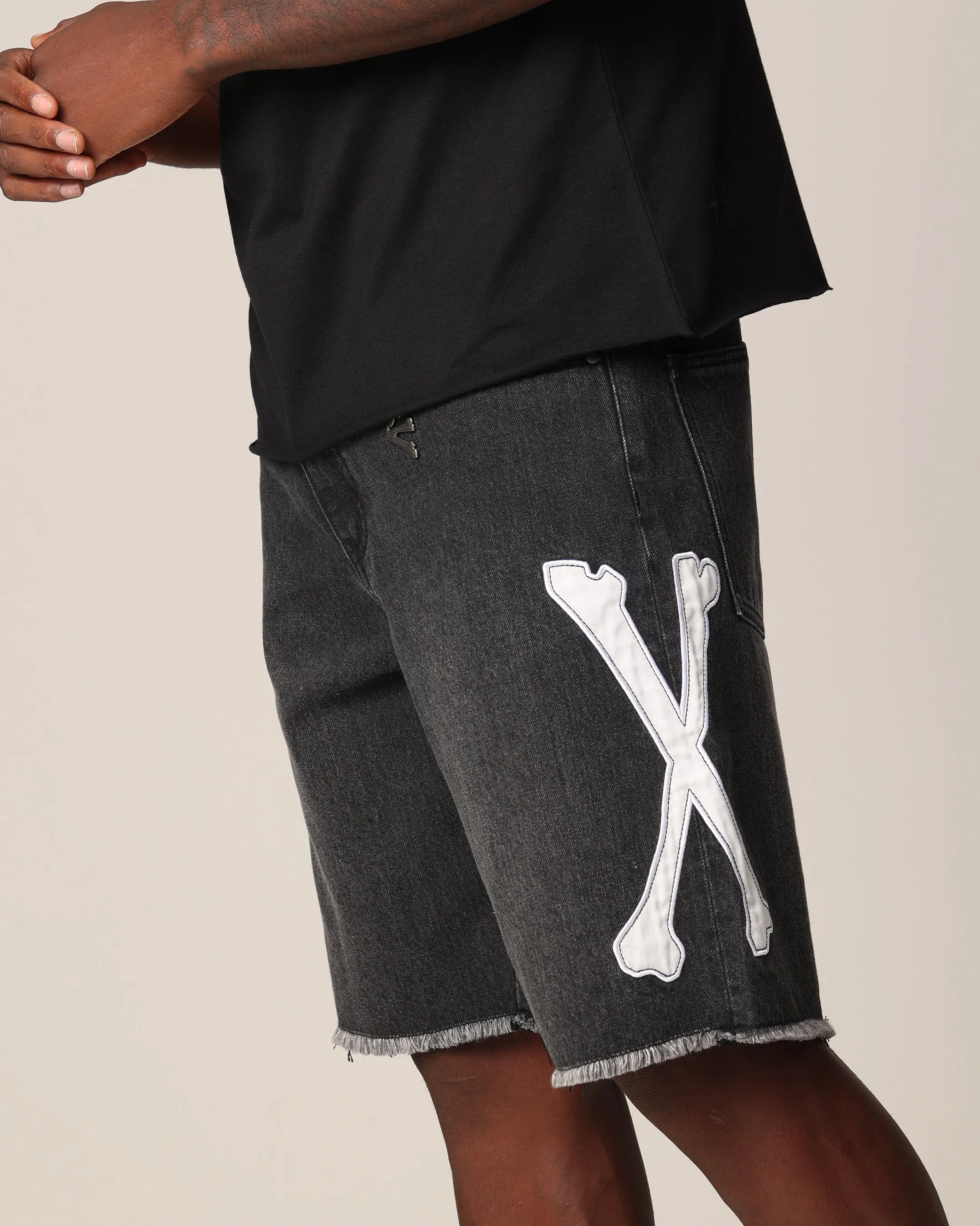 Saint Morta Bxnes Baggy Denim Shorts Black Shadow