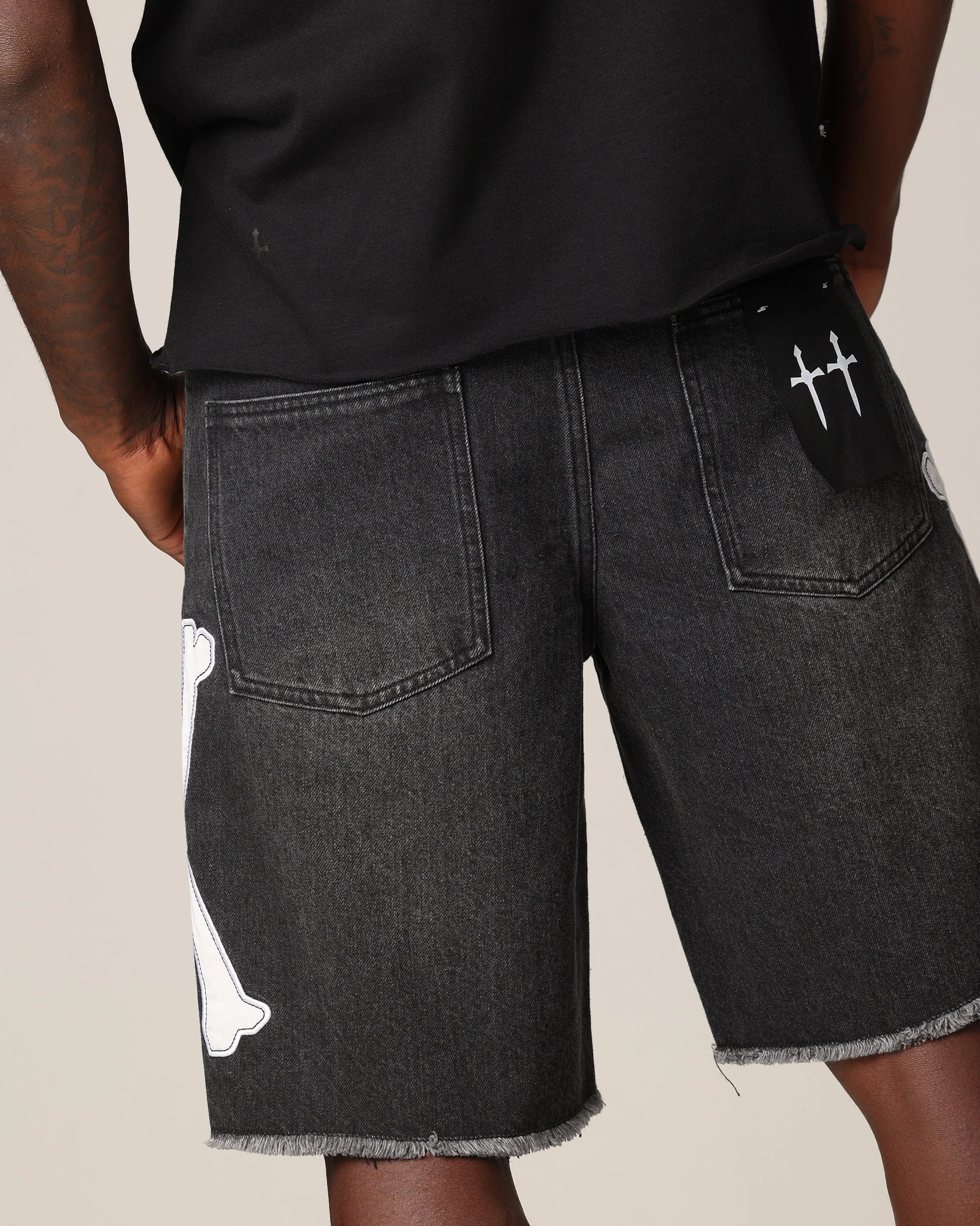 Saint Morta Bxnes Baggy Denim Shorts Black Shadow