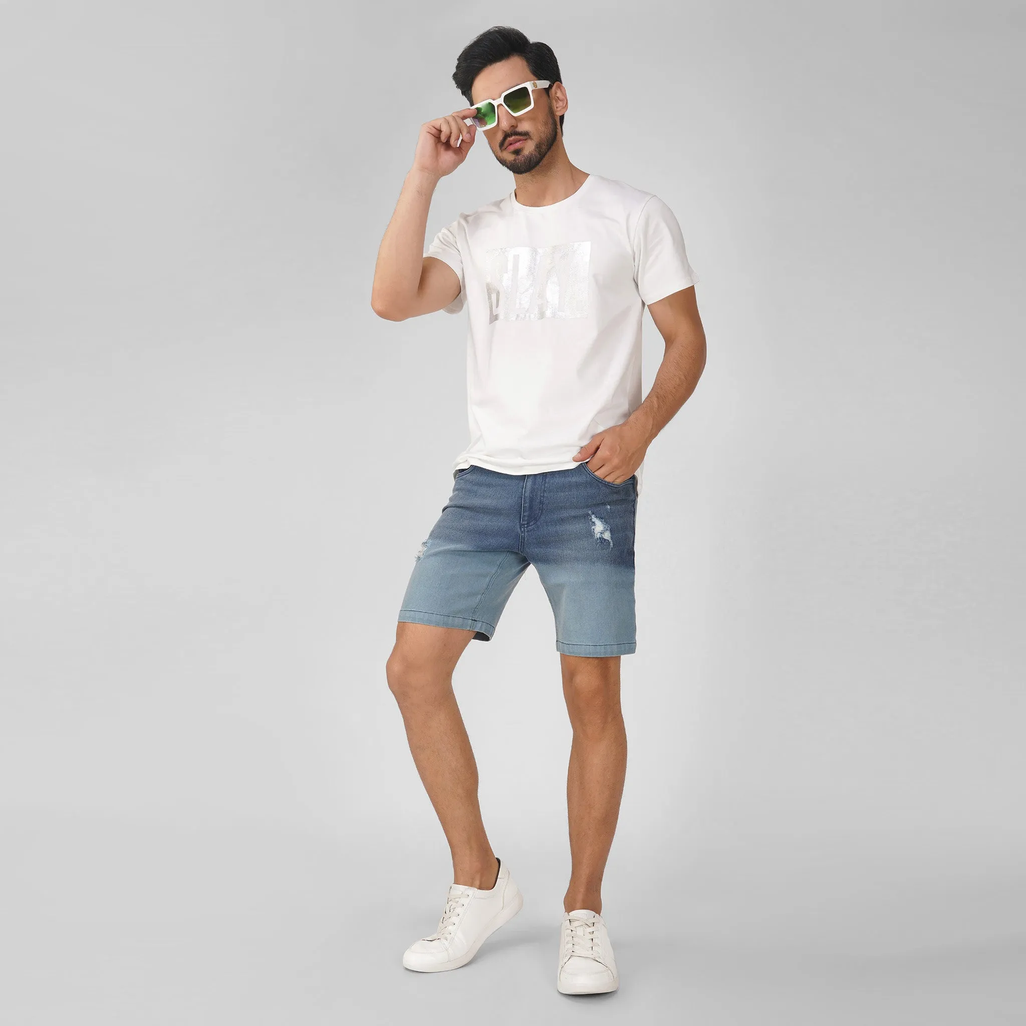 SLAY. Men's Ombre Ripped Denim Shorts