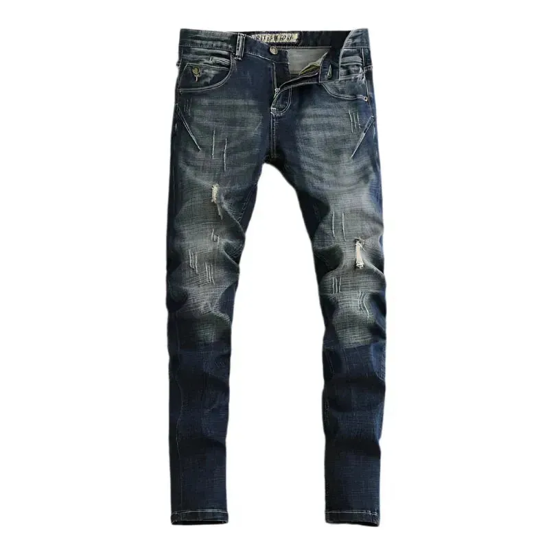 Slim Fit Vintage Ripped Jeans