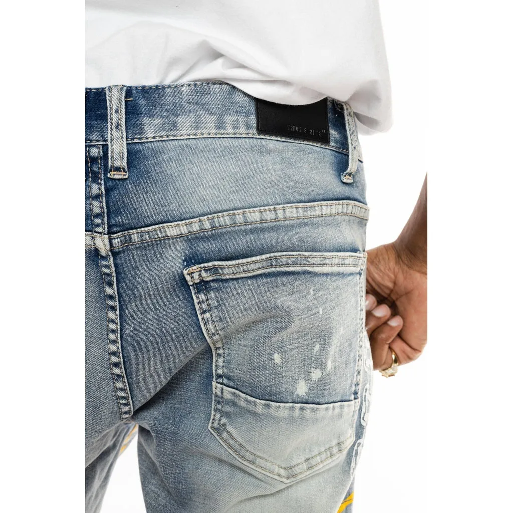 Slim Mixed Media Jeans - Albany Blue