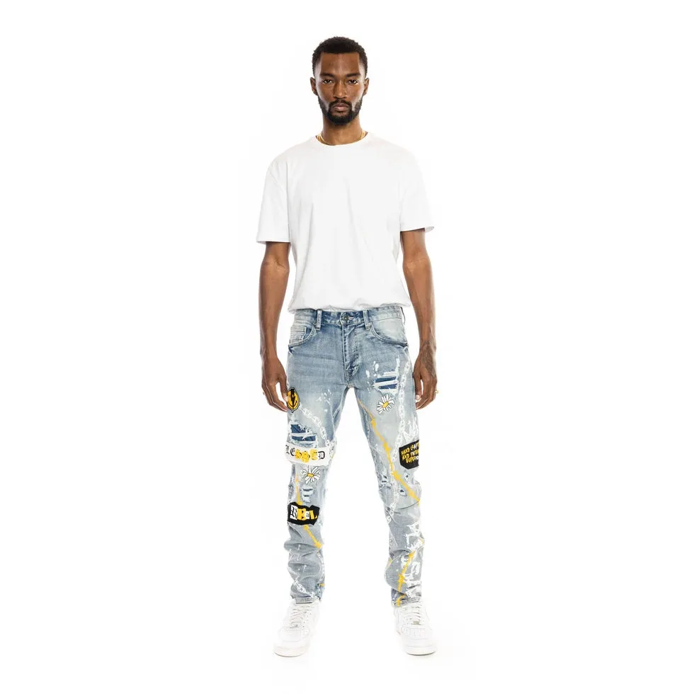 Slim Mixed Media Jeans - Albany Blue