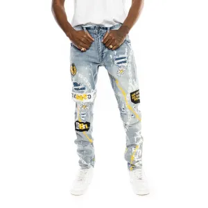 Slim Mixed Media Jeans - Albany Blue