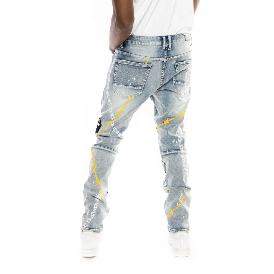 Slim Mixed Media Jeans - Albany Blue