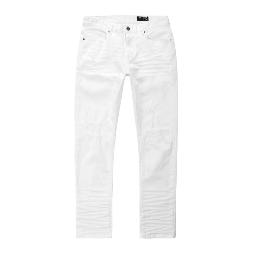 Slim Tapered Rip & Repaired Jeans - White