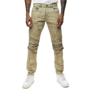 Slim Waxed Zipper Moto Jeans - Hazelnut