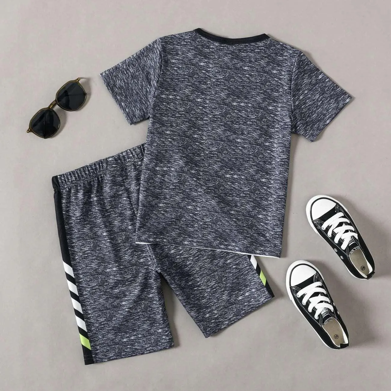 Sporty Letter Print Tee & Shorts Set - Kid Boy (2pcs)