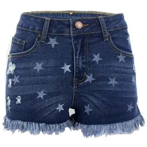 Summer Print tassel High Waist Hole Ripped Shorts Casual Plus Size Denim Shorts