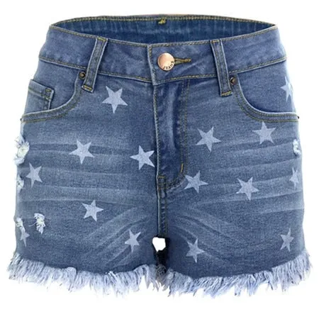 Summer Print tassel High Waist Hole Ripped Shorts Casual Plus Size Denim Shorts