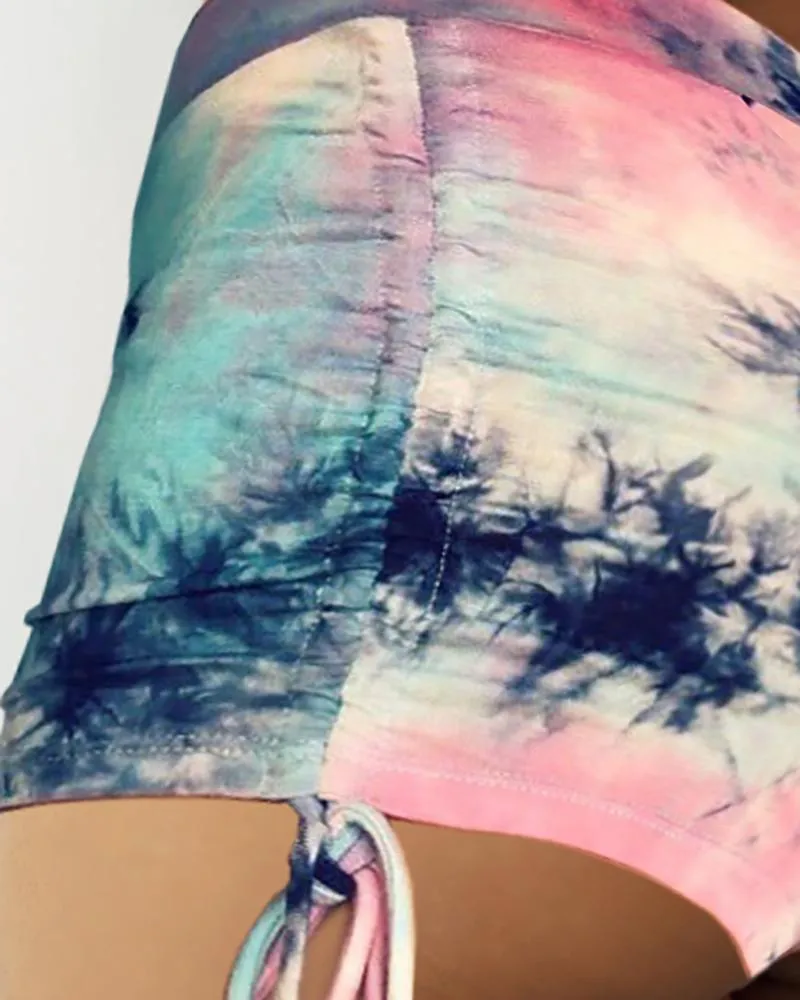 Tie Dye Print Drawstring Yoga Shorts