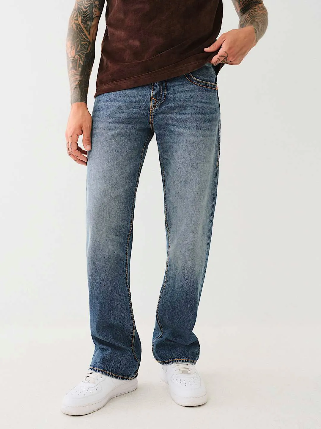 True Religion Men Blue Washed Boot Cut Mid-Rise Jeans