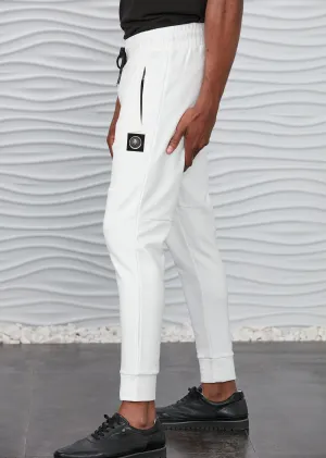 White Luxe Zipper Jogger Pants