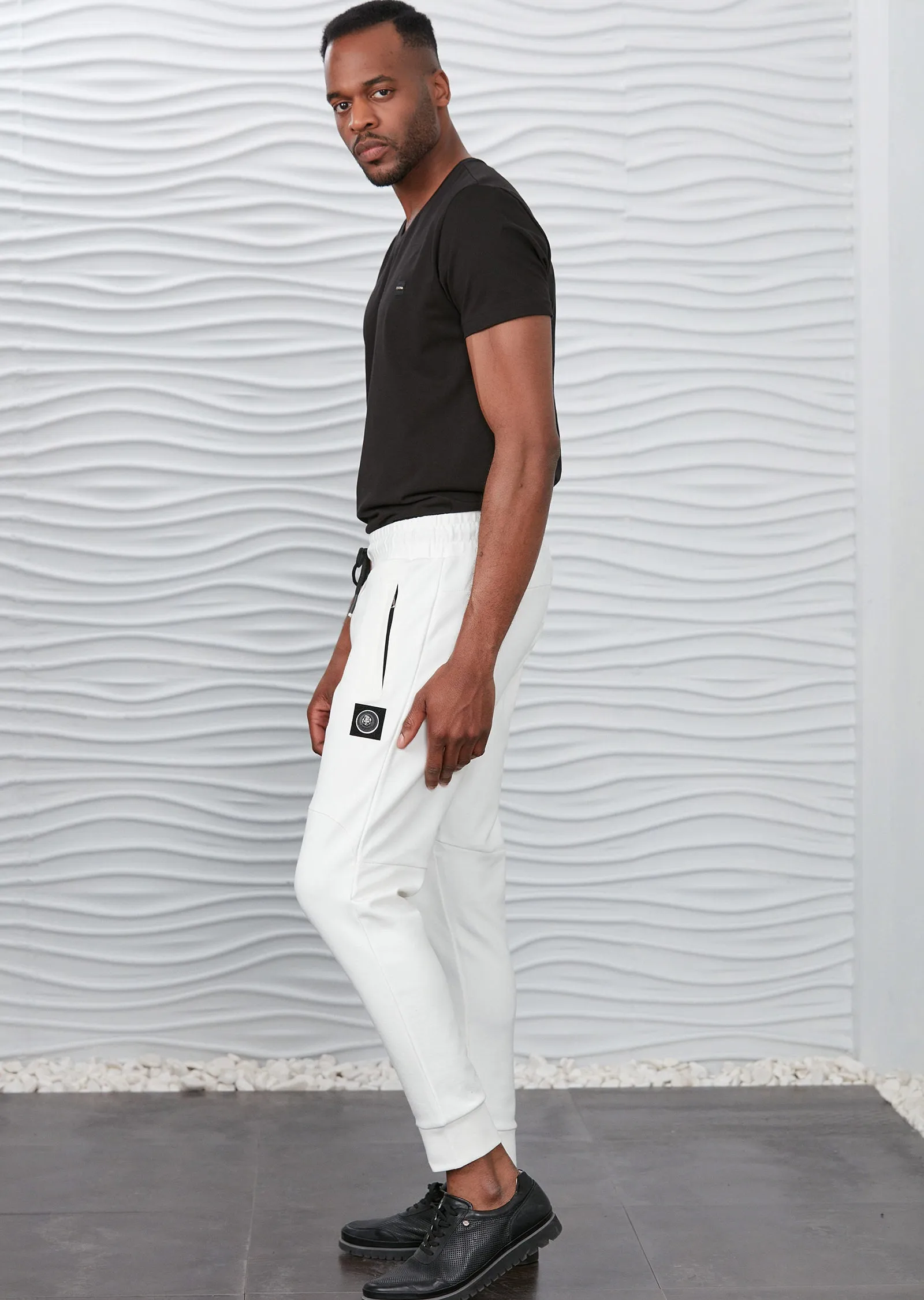 White Luxe Zipper Jogger Pants