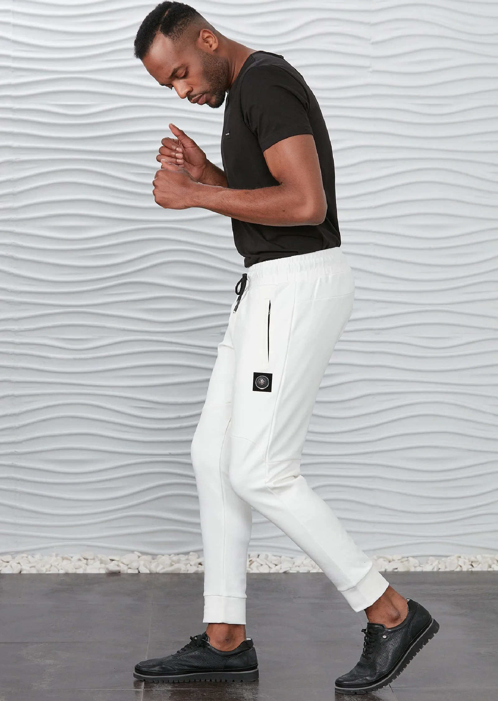 White Luxe Zipper Jogger Pants