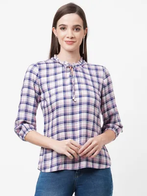 Women Checked Slim Fit With Neckline Tie-Up Top